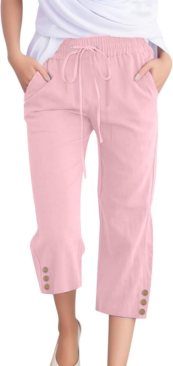 Linnen broek voor dames, zomer, brede taille, hoge taille, vloeiend, ademend, comfortabel, licht, met zakken, chic, strand, boho, los, recht, A141