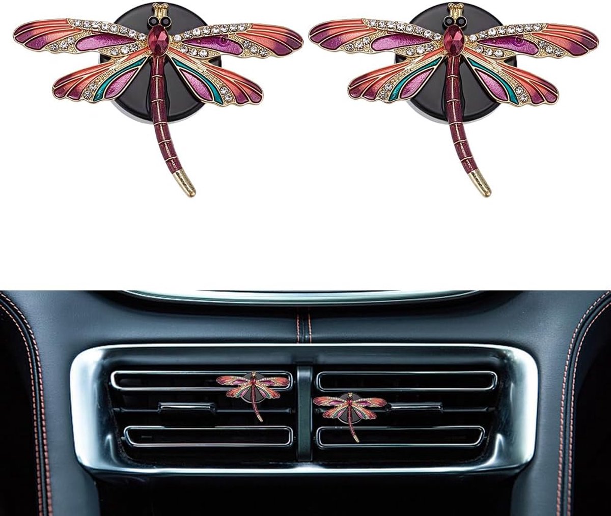 2 stuks libelle auto decoratie glitter libelle luchtverfrisser ventilatie clips schattige auto-accessoires navulbaar auto diffuser glamoureuze groene decoratie