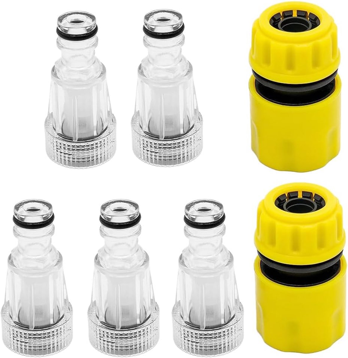 5 stuks 3/4 inch hogedrukreiniger waterfilter, met 2 sneladapters