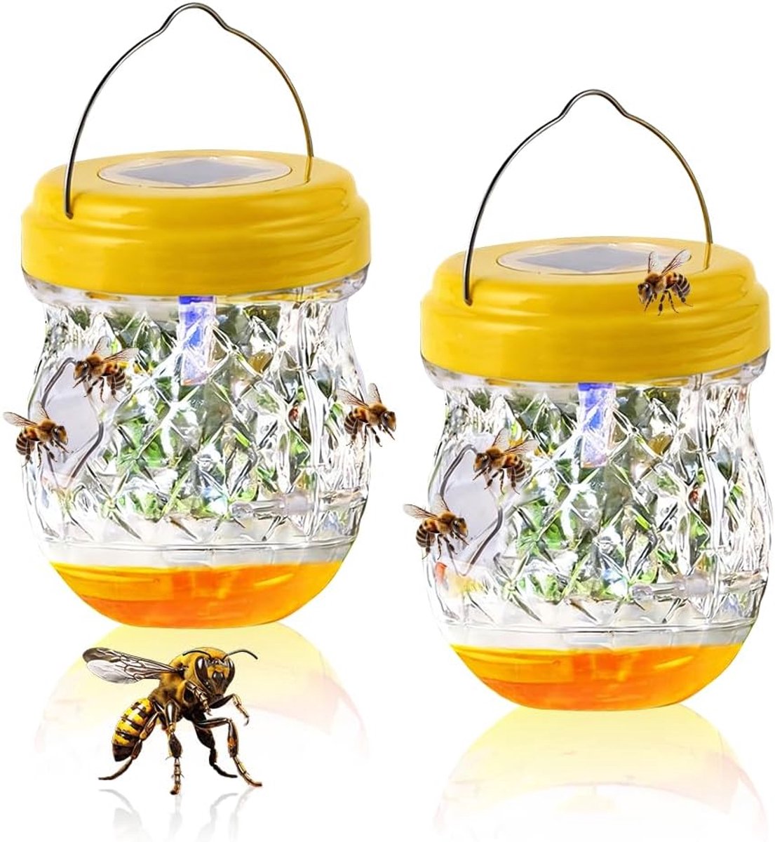 Vallen, 2 stuks hangende wespenval Wespenverjager Outdoor LED Live Trap Wespenmuggenval Vliegenval Insectenval Wespenverjager Tuin Natuurlijk lokmiddel