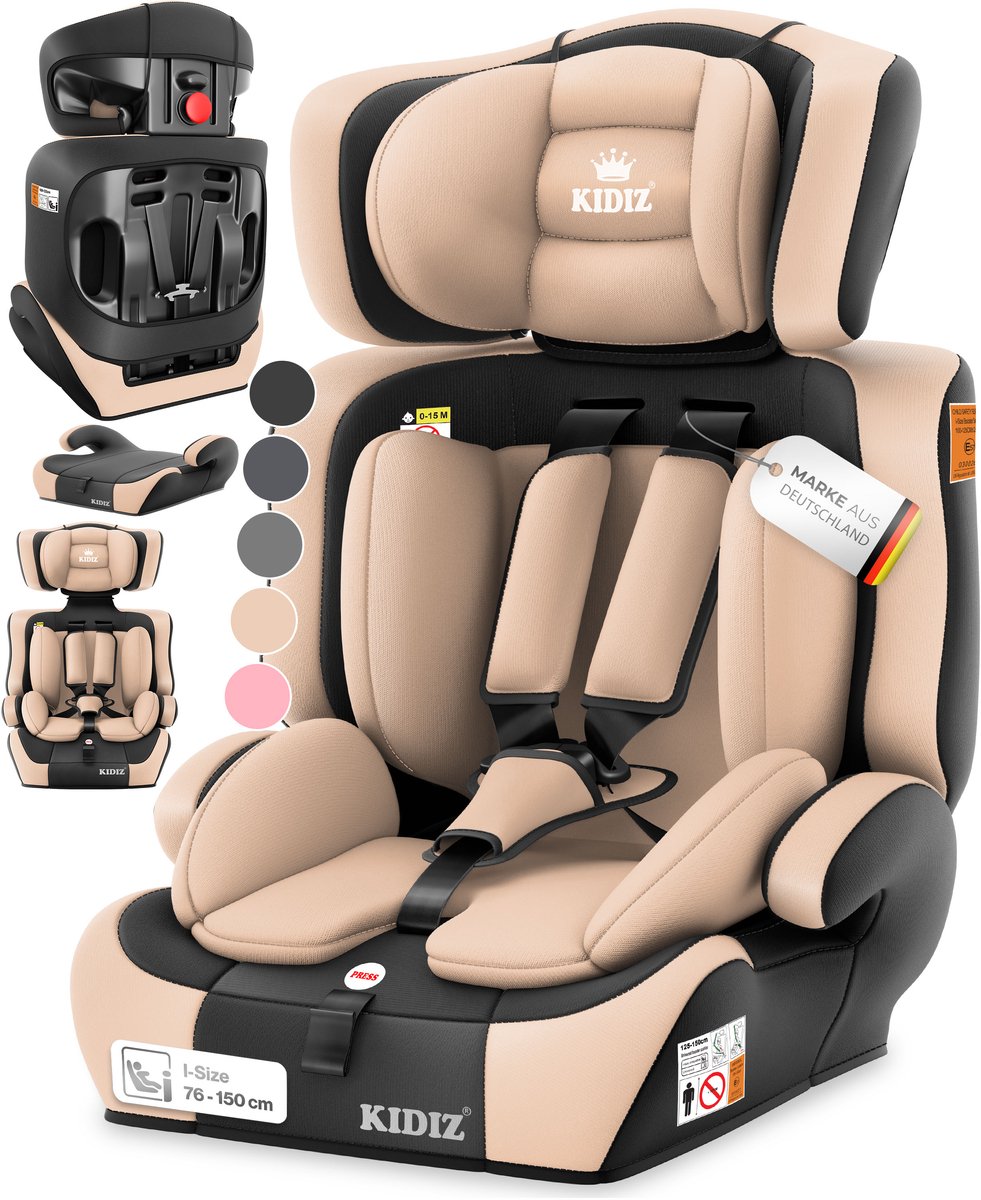 KIDIZ® Autostoeltje | Groep 1+2+3 | 9-36 kg 5-punts veiligheidsgordel, Autostoeltje, Kinderzitje, Verstelbare Hoofdsteun | Stoelverhoger 1-12 jaar, Stabiel en Veilig