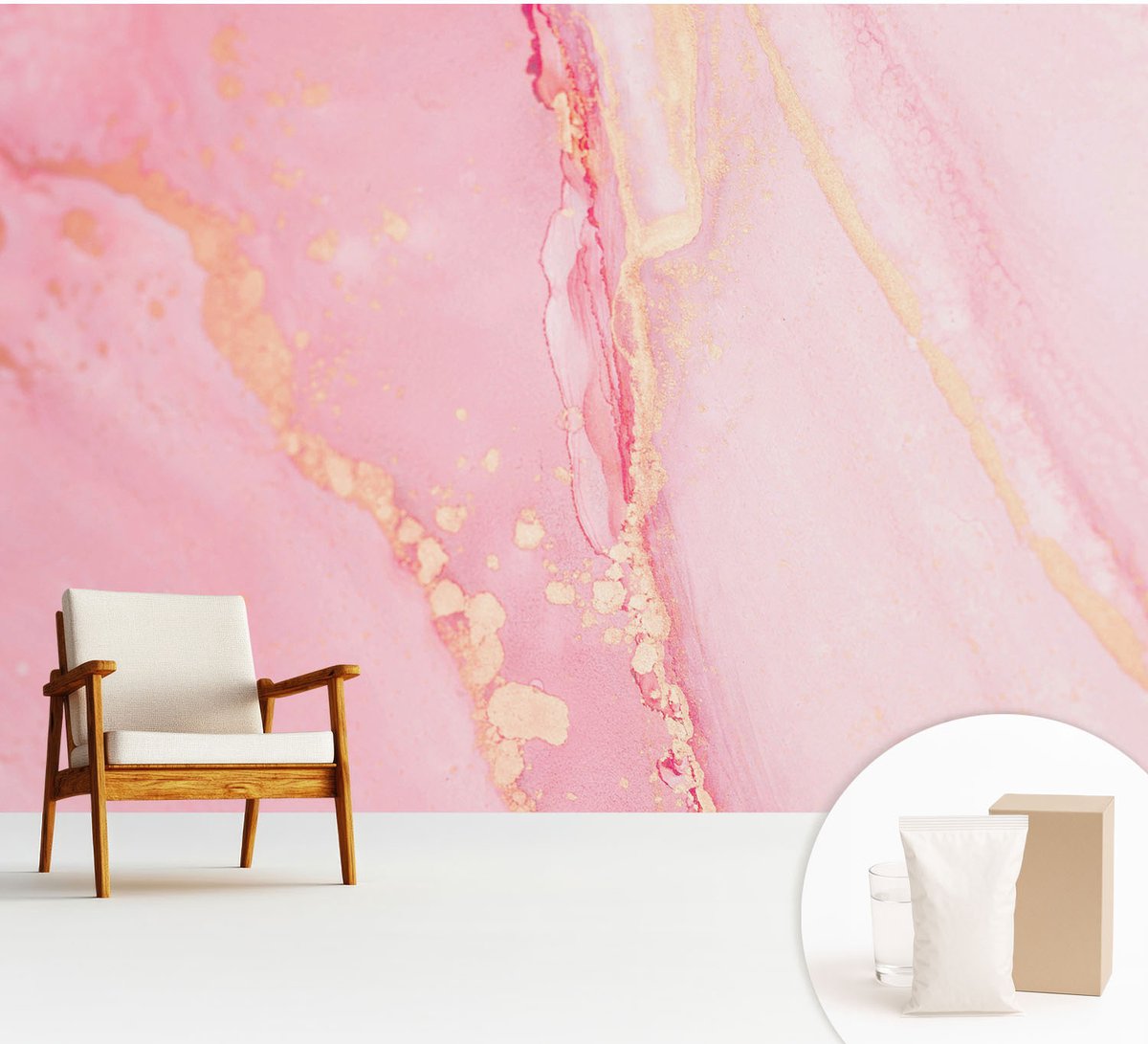 Wallfluent Fotobehang - Roze Vliesbehang - 312x219 cm - Pastel Abstractie Fotobehang Vlies - Hal behang Abstractie - Muurschildering - Woonkamer behang