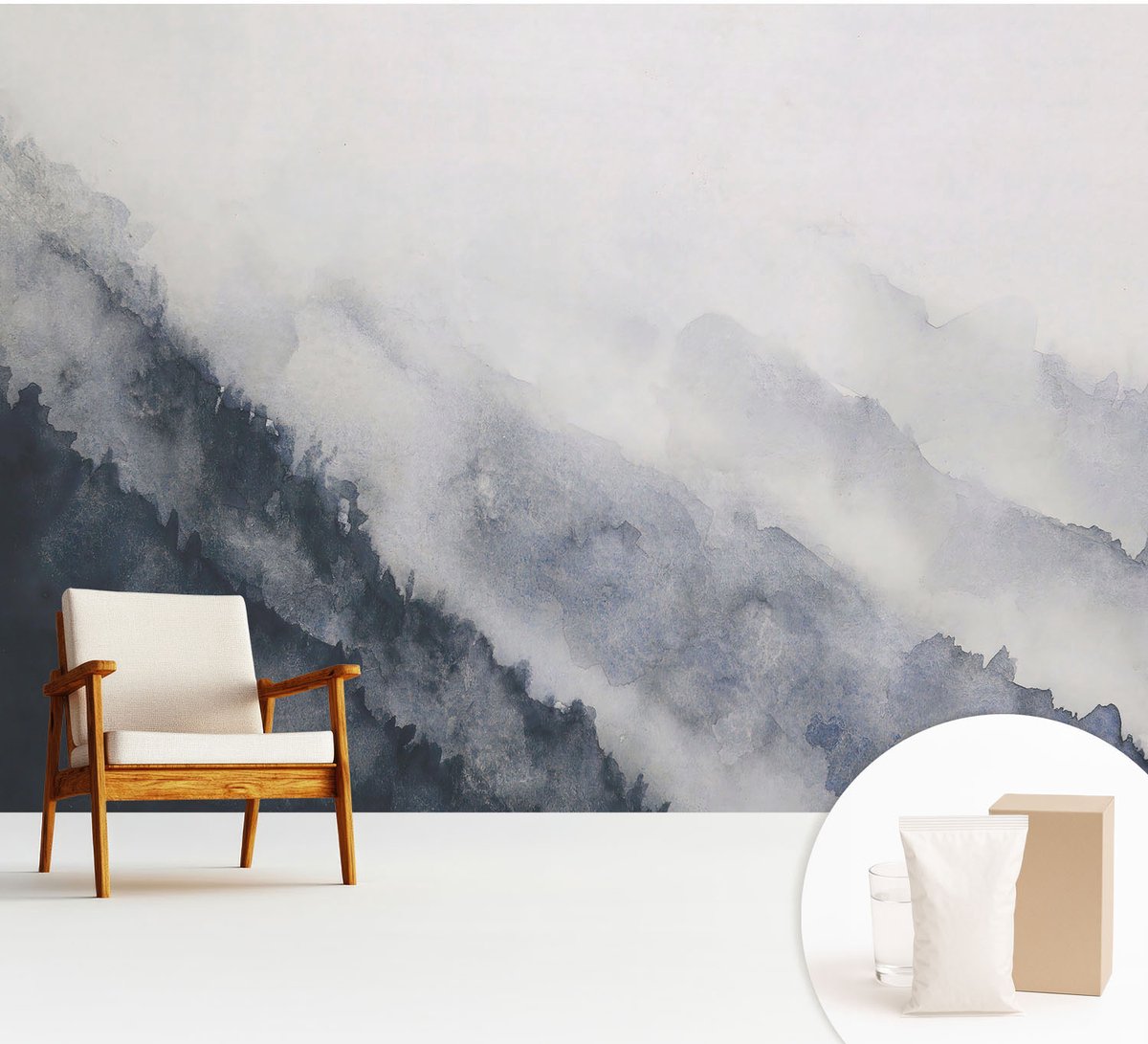 Wallfluent Fotobehang - Wit Vliesbehang - 312x219 cm - Bergmist Muurschildering - Slaapkamer behang Landschappen - Fotobehang Vlies - Slaapkamer behang
