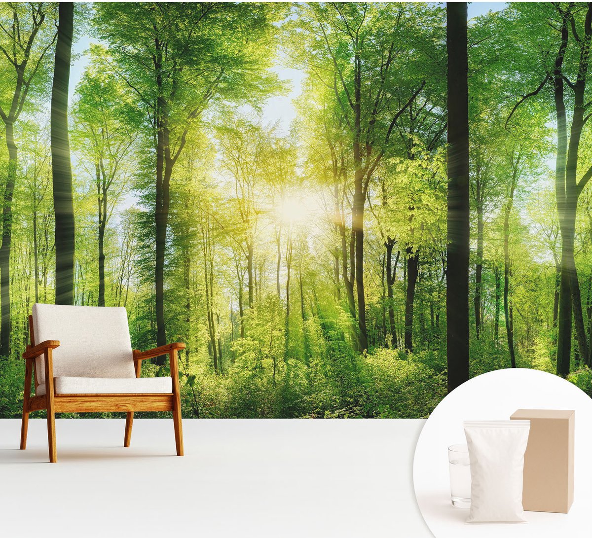 Wallfluent Fotobehang - Groente Vliesbehang - 312x219 cm - Bosharmonie Fotobehang Vlies - Woonkamer behang Landschappen - Muurschildering - Woonkamer behang