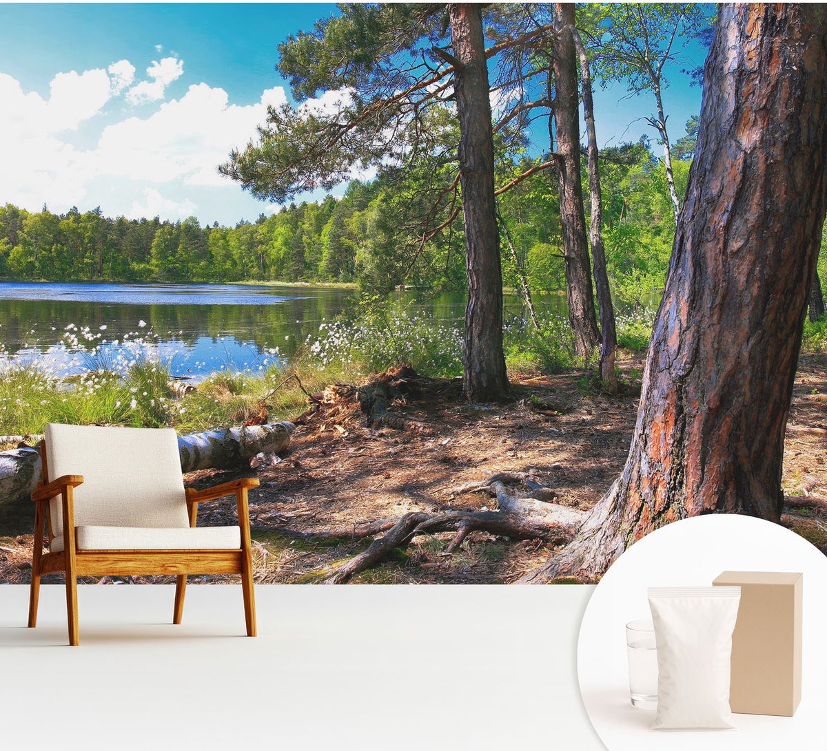 Wallfluent Fotobehang - Groente Vliesbehang - 312x219 cm - Boslandschap Fotobehang Vlies - Hal behang Landschappen - Muurschildering - Hal behang