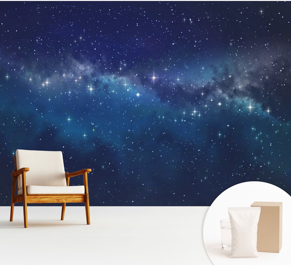 Wallfluent Fotobehang - Marine Vliesbehang - 312x219 cm - Sterrennacht Fotobehang Vlies - Woonkamer behang Kosmos - Muurschildering - Woonkamer behang