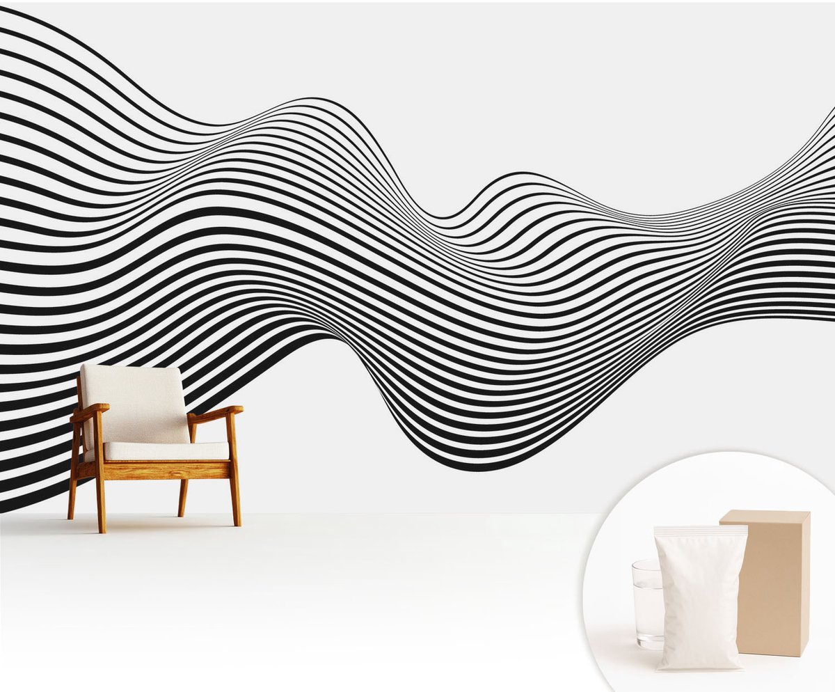 Wallfluent Fotobehang - Wit Vliesbehang - 416x254 cm - Dynamische Abstractie Muurschildering - Slaapkamer behang Abstractie - Fotobehang Vlies - Gang behang