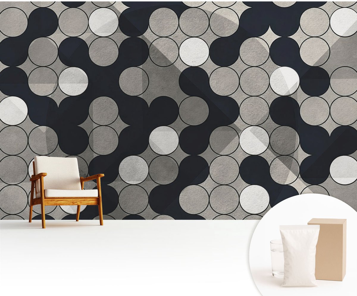Wallfluent Fotobehang - Zwart Vliesbehang - 416x254 cm - Geometrische Cirkels Muurschildering - Gang behang Geometrie - Fotobehang Vlies - Gang behang