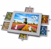 MIRO® Puzzeltafel 1500 Stukjes - Inclusief Opbergtas - Puzzelmap met 6 Sorteerlades - Puzzelmat - Puzzelbord - Kantelbare Standaard - Lichtgrijs