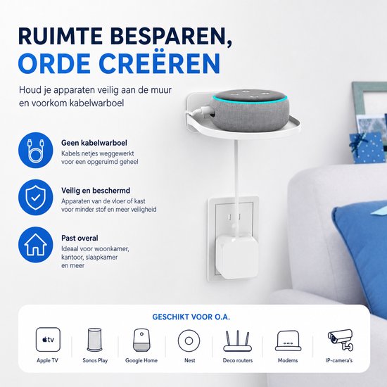 BukkitBow - Universele Accessoires Wandhouder - Geschikt voor het ophangen van uw favoriete elektronica producten - Geschikt Voor Apple TV / Sonos Play / Apple Homepod / Google Nest / Google Home Mini / Wifi Router / Modem / IP Camera - Muur bevestig van BukkitBow — afbeelding 2