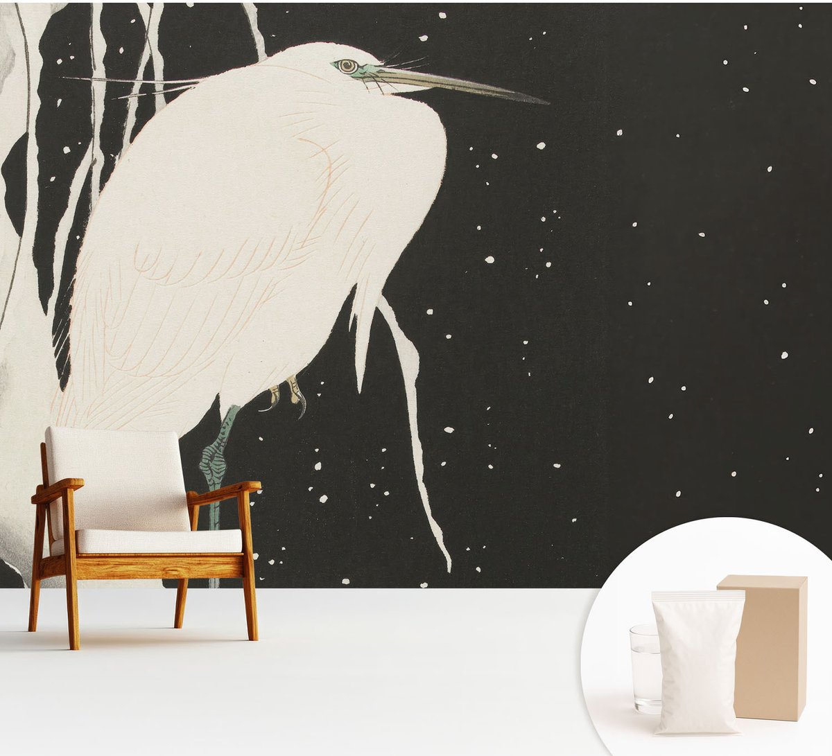 Wallfluent Fotobehang - Wit Vliesbehang - 312x219 cm - Wintervogel Fotobehang Vlies - Hal behang Dieren - Muurschildering - Woonkamer behang