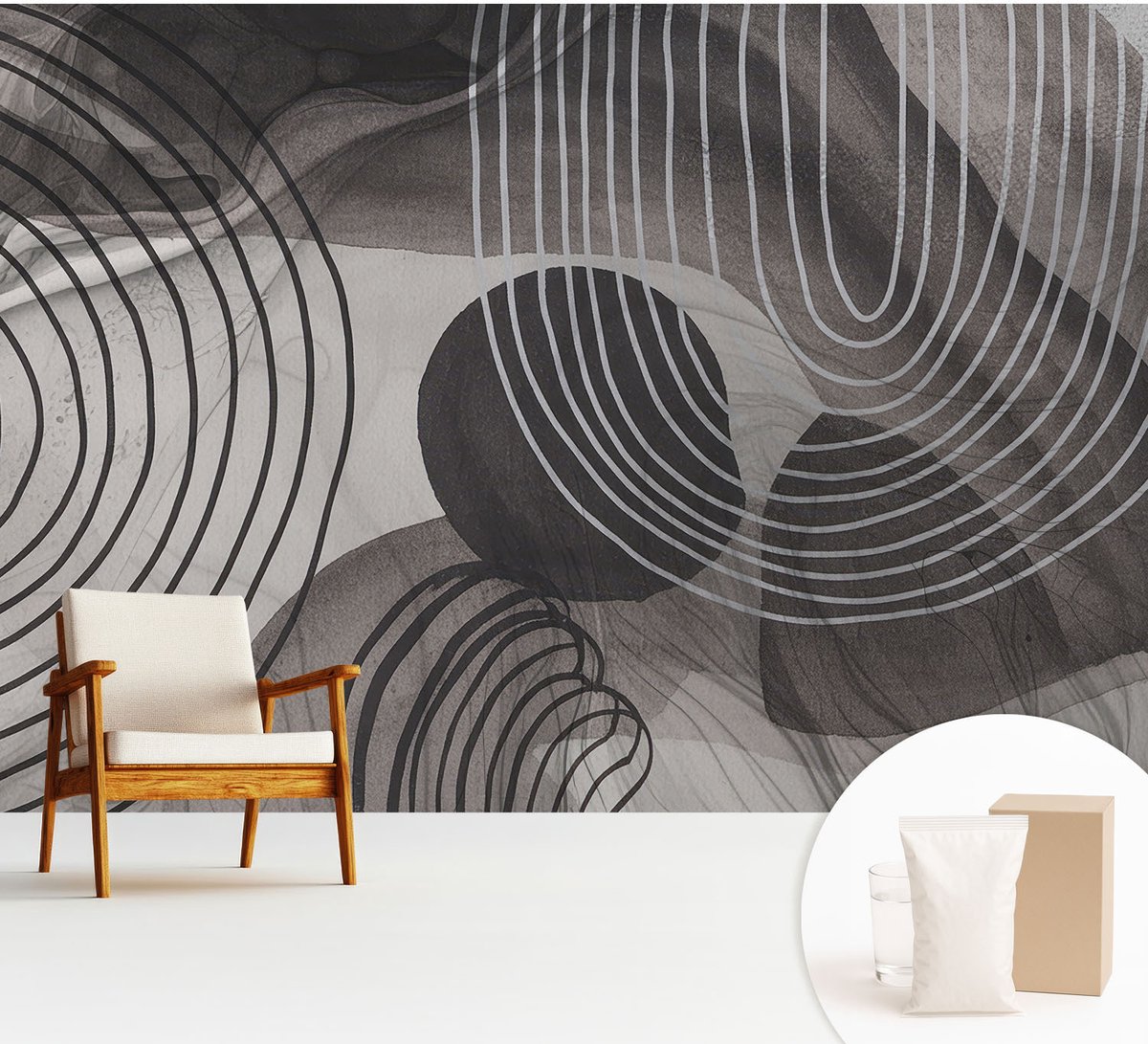 Wallfluent Fotobehang - Grijs Vliesbehang - 312x219 cm - Harmonie Van Vormen Fotobehang Vlies - Woonkamer behang Abstractie - Muurschildering - Woonkamer behang