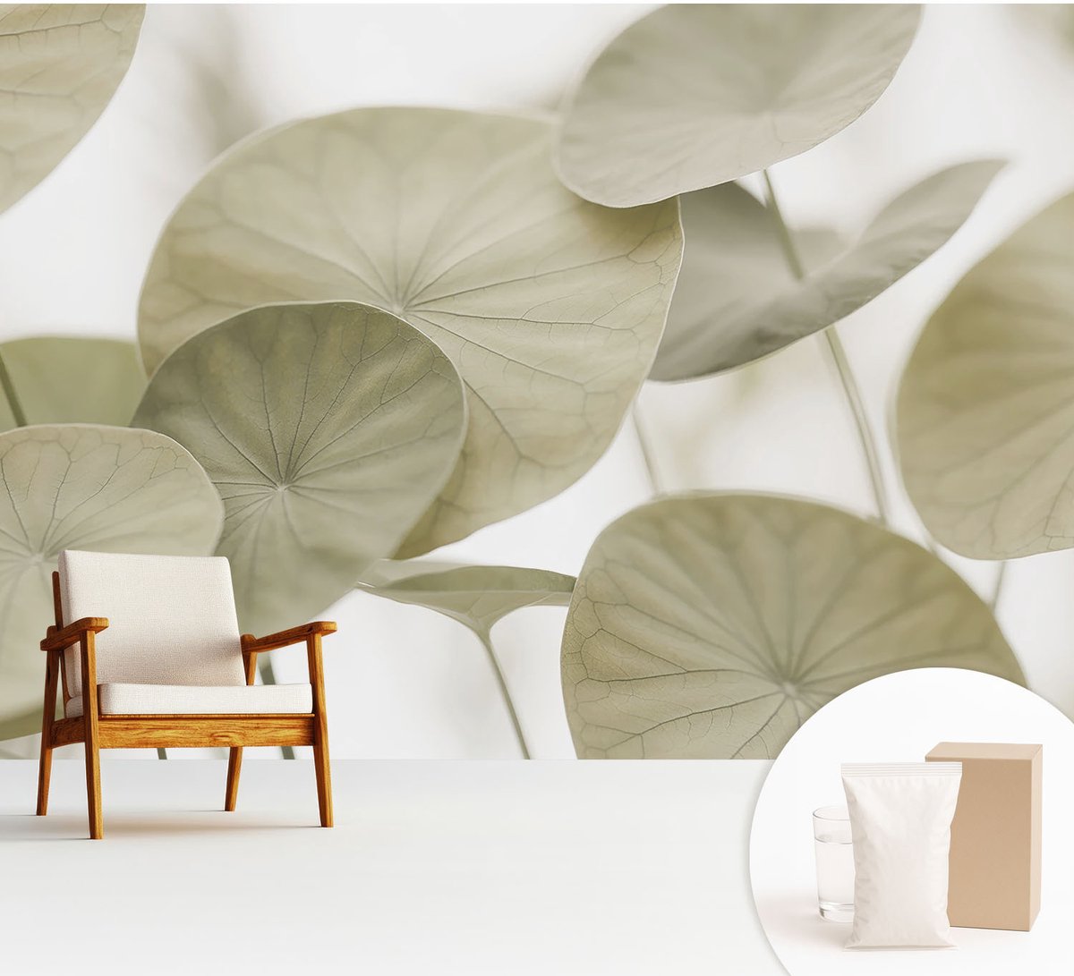 Wallfluent Fotobehang - Beige Vliesbehang - 312x219 cm - Natuurlijke Elegantie Fotobehang Vlies - Hal behang Bloemen En Planten - Muurschildering - Woonkamer behang