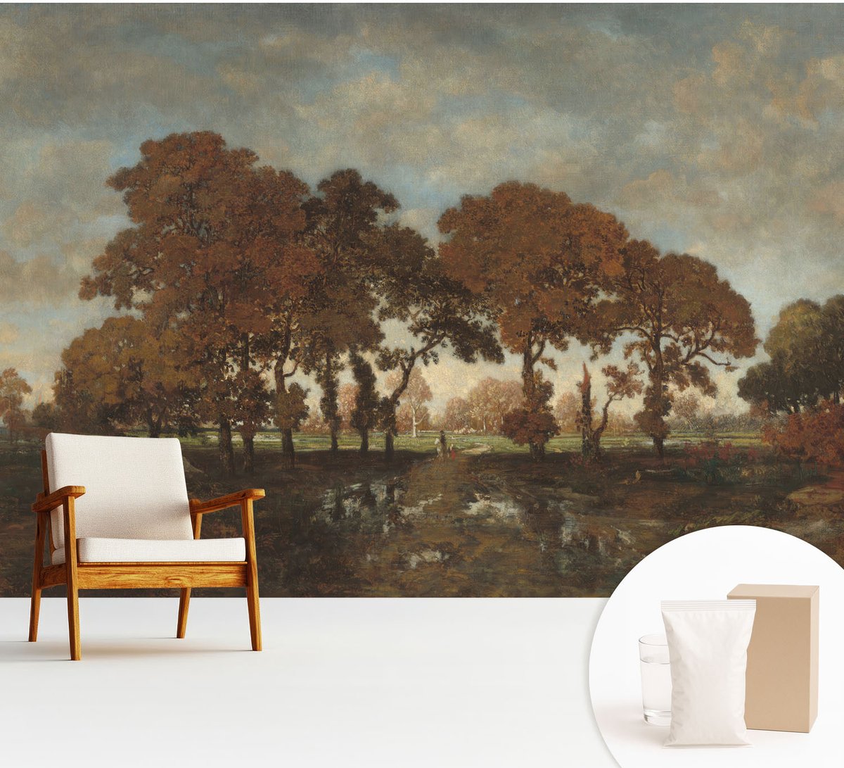 Wallfluent Fotobehang - Bruin Vliesbehang - 312x219 cm - Idyllisch Landschap Muurschildering - Slaapkamer behang Landschappen - Fotobehang Vlies - Slaapkamer behang
