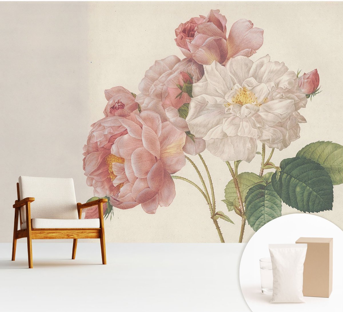 Wallfluent Fotobehang - Roze Vliesbehang - 312x219 cm - Romantische Rozen Fotobehang Vlies - Hal behang Bloemen En Planten - Muurschildering - Woonkamer behang