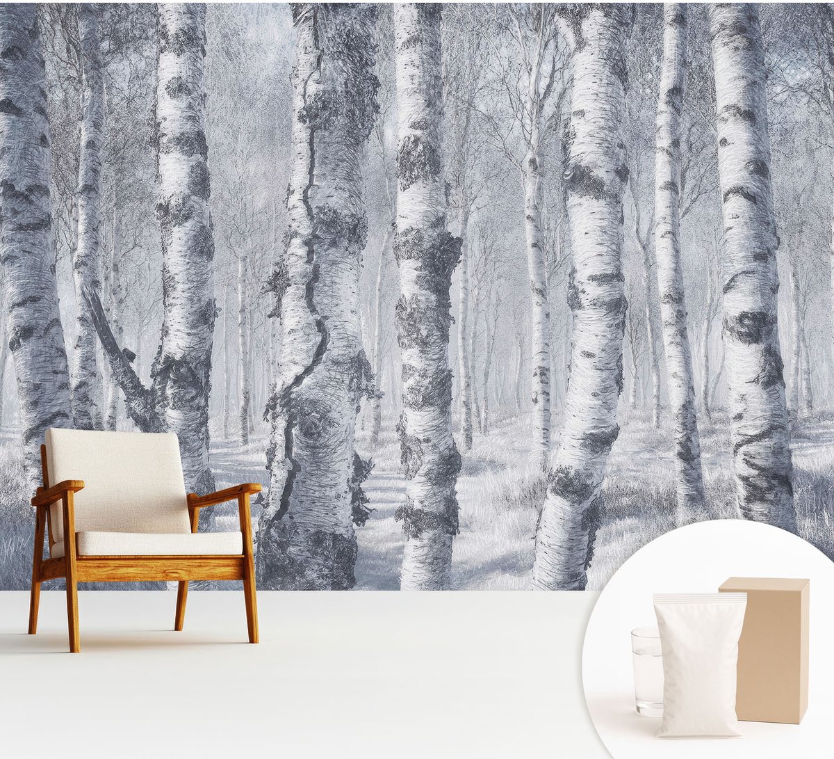 Wallfluent Fotobehang - Grijs Vliesbehang - 312x219 cm - Vorstige Natuur Muurschildering - Slaapkamer behang Landschappen - Fotobehang Vlies - Slaapkamer behang