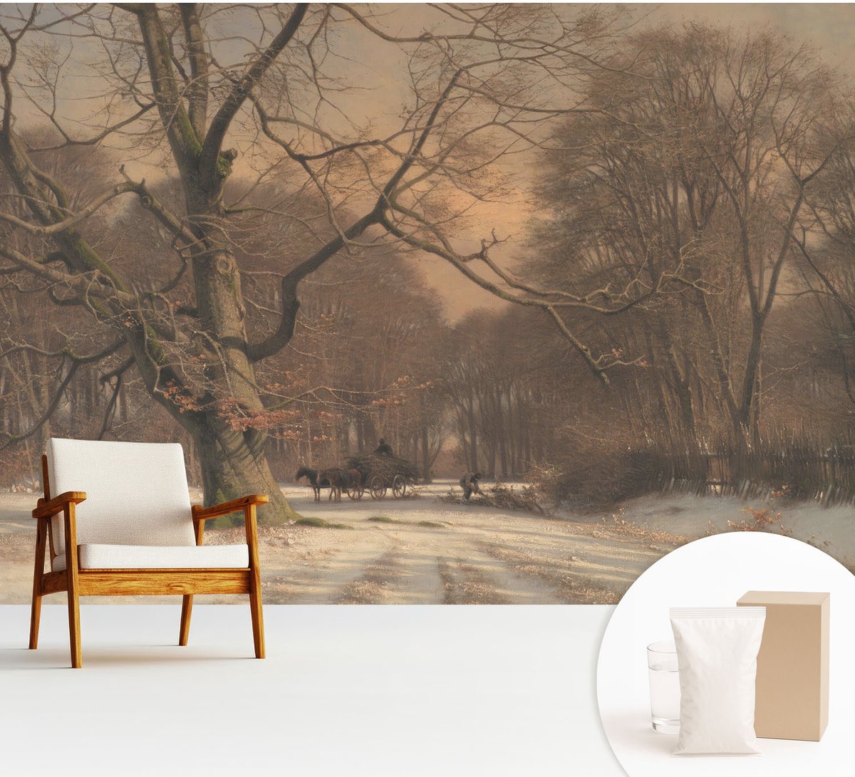 Wallfluent Fotobehang - Beige Vliesbehang - 312x219 cm - Winterlandschap Fotobehang Vlies - Woonkamer behang Landschappen - Muurschildering - Woonkamer behang