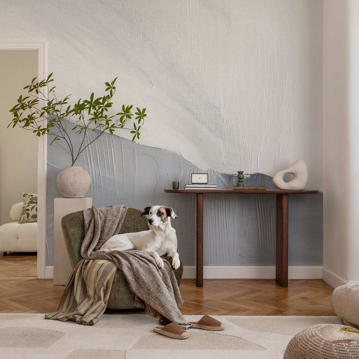 Wallfluent Fotobehang - Wit Vliesbehang - 250x250 cm - Subtiele Texturen Muurschildering - Gang behang Abstractie - Fotobehang Vlies - Slaapkamer behang