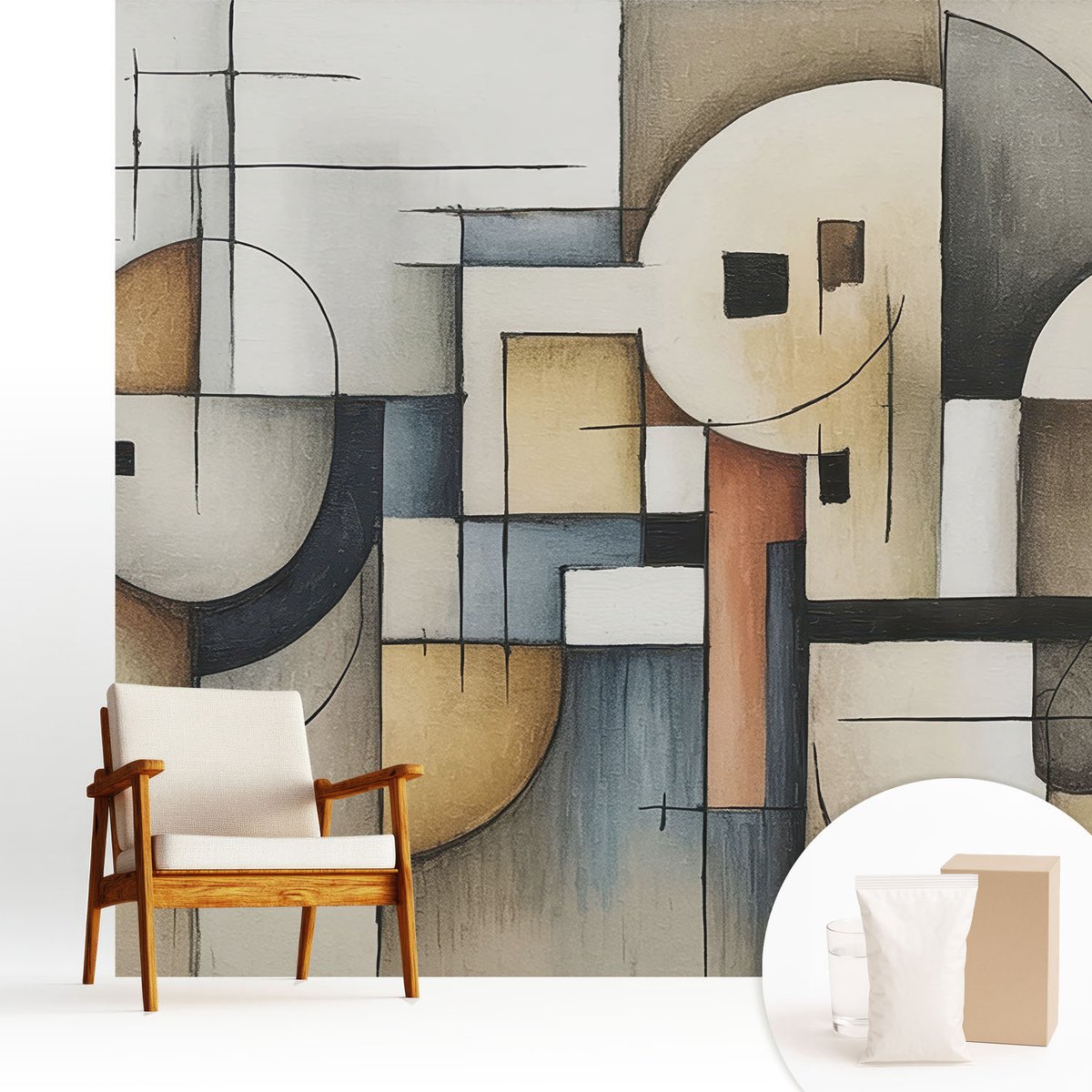Wallfluent Fotobehang - Grijs Vliesbehang - 250x250 cm - Geometrische Harmonie Muurschildering - Slaapkamer behang Abstractie - Fotobehang Vlies - Slaapkamer behang