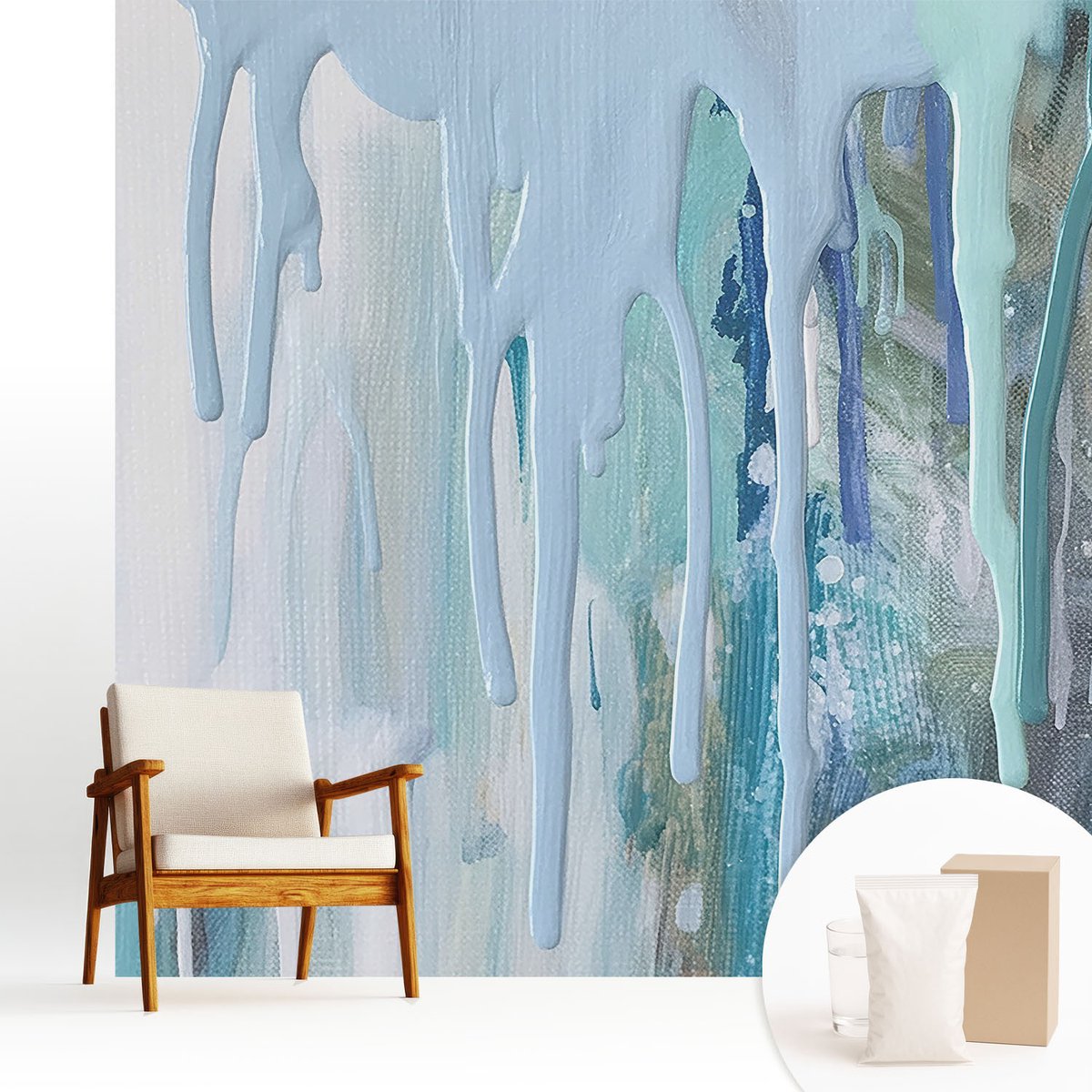 Wallfluent Fotobehang - Wit Vliesbehang - 250x250 cm - Blauwe Watervallen Muurschildering - Slaapkamer behang Abstractie - Fotobehang Vlies - Gang behang