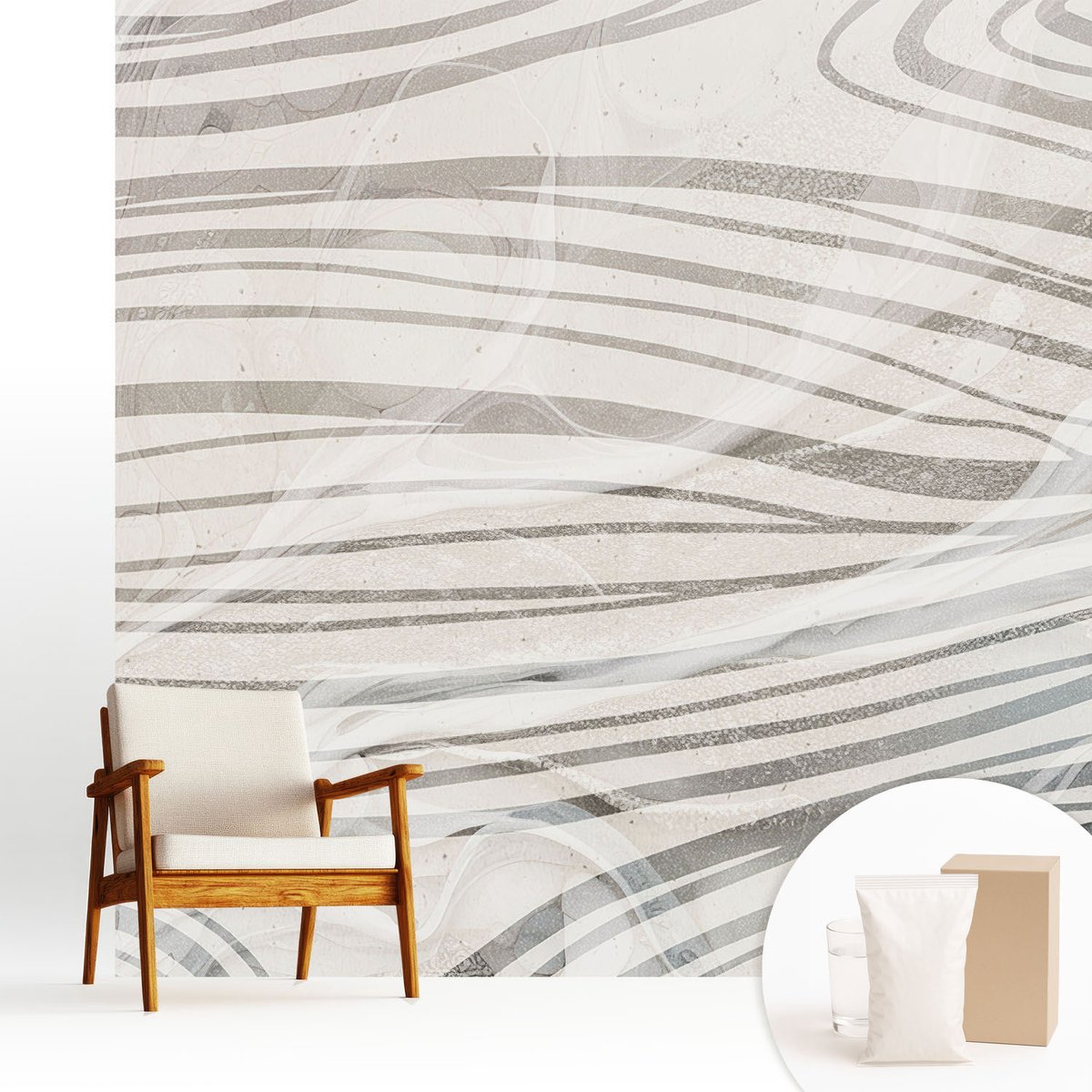 Wallfluent Fotobehang - Wit Vliesbehang - 250x250 cm - Golvende Lijnen Muurschildering - Slaapkamer behang Achtergronden En Patronen - Fotobehang Vlies - Gang behang