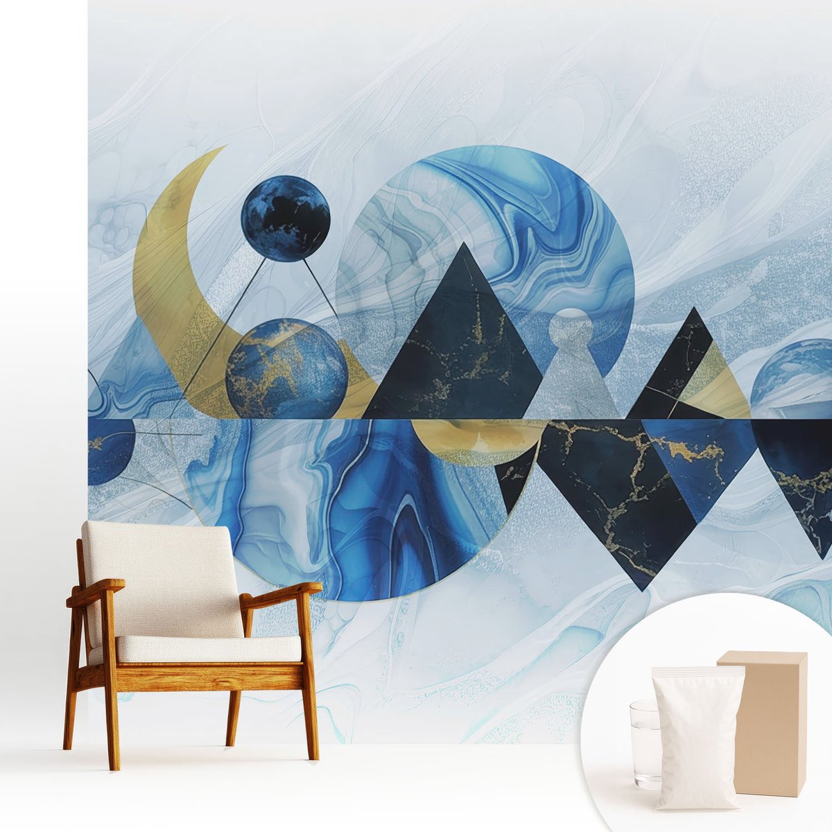 Wallfluent Fotobehang - Wit Vliesbehang - 250x250 cm - Kosmische Elegantie Muurschildering - Gang behang Abstractie - Fotobehang Vlies - Slaapkamer behang