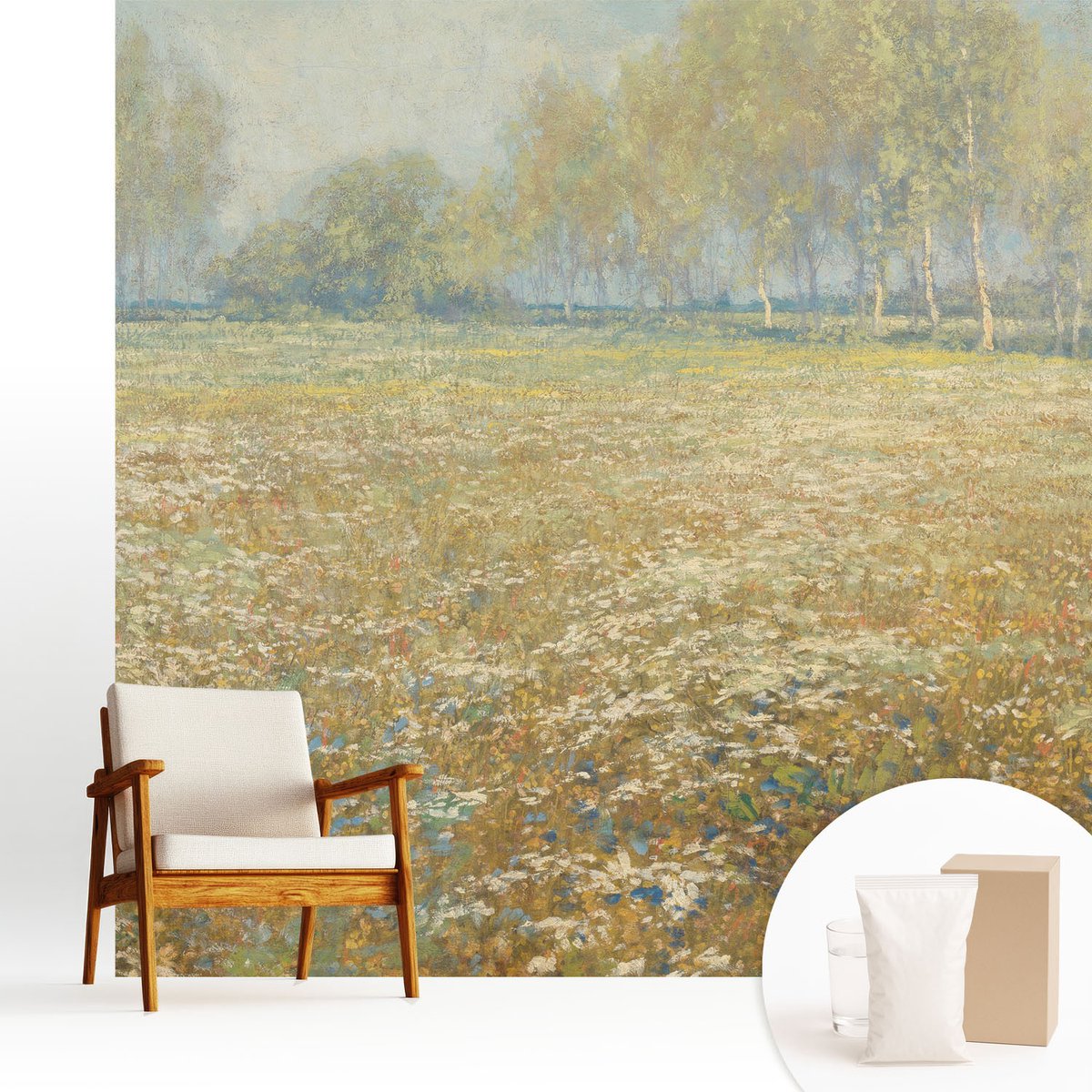 Wallfluent Fotobehang - Groente Vliesbehang - 250x250 cm - Bloeiend Veld Fotobehang Vlies - Hal behang Landschappen - Muurschildering - Woonkamer behang