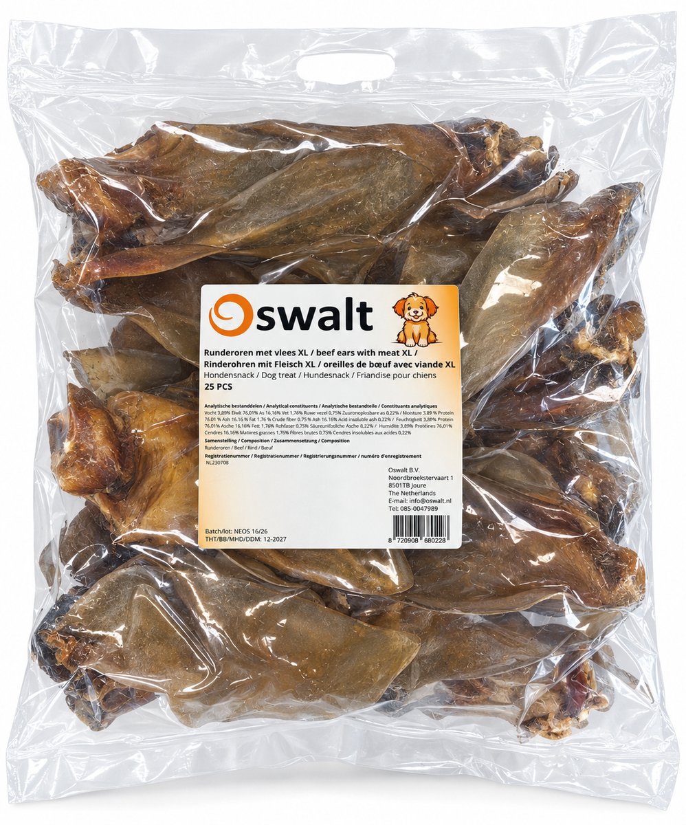 Oswalt Runderoren - Rundvlees - Hondensnack - 25 stuks