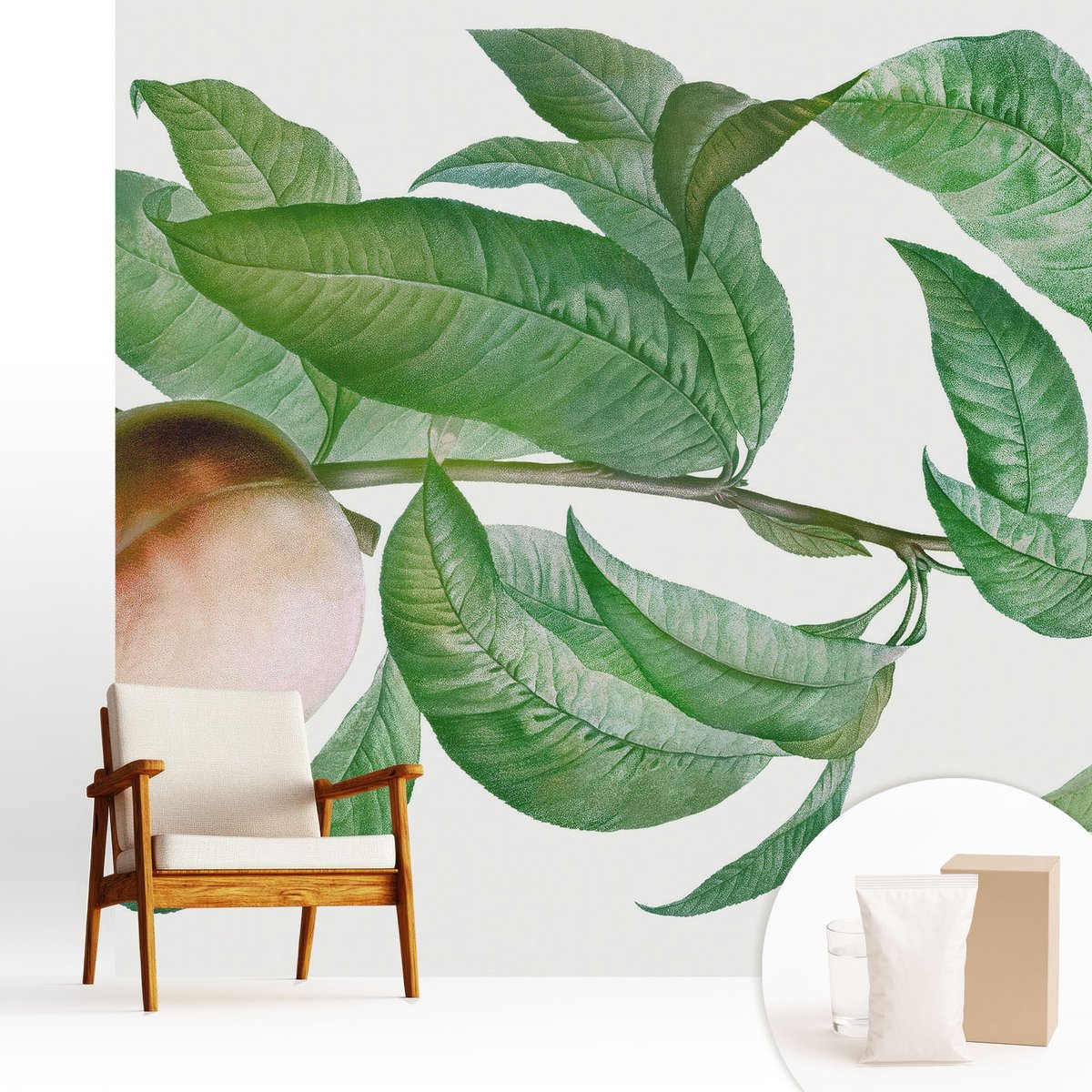 Wallfluent Fotobehang - Groente Vliesbehang - 250x250 cm - Rijpe Perzik Muurschildering - Gang behang Bloemen En Planten - Fotobehang Vlies - Slaapkamer behang