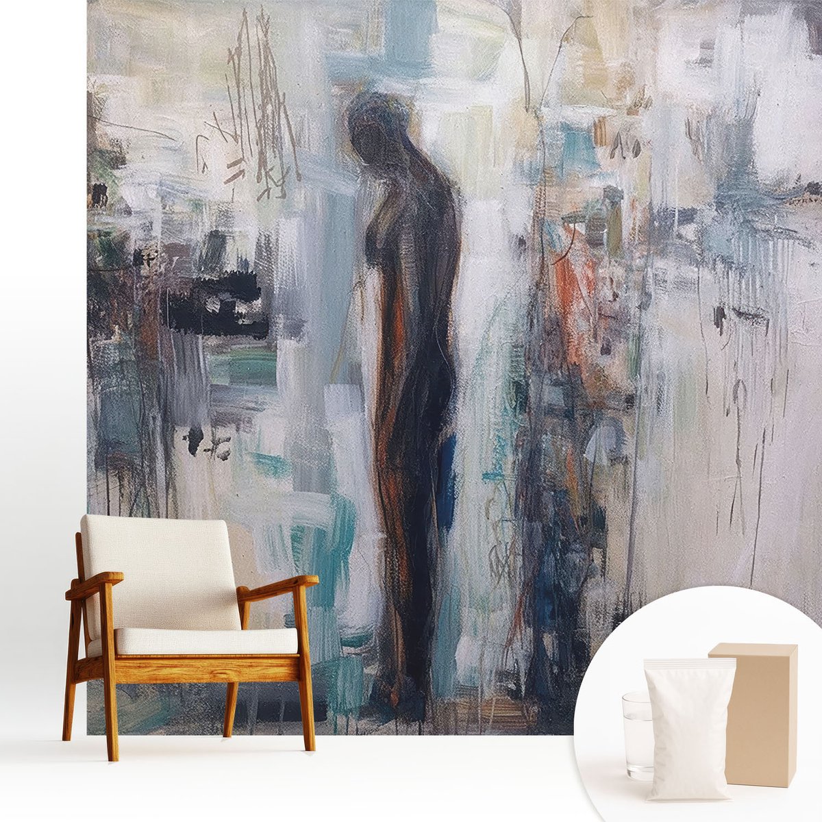 Wallfluent Fotobehang - Wit Vliesbehang - 250x250 cm - Mysterieuze Figuur Muurschildering - Gang behang Deel - Fotobehang Vlies - Slaapkamer behang