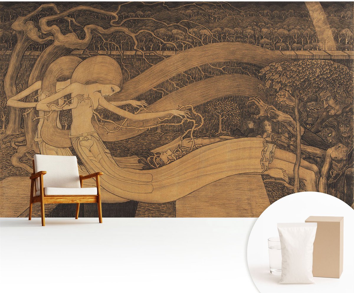 Wallfluent Fotobehang - Bruin Vliesbehang - 416x254 cm - Surrealistische Personages Muurschildering - Slaapkamer behang Deel - Fotobehang Vlies - Gang behang