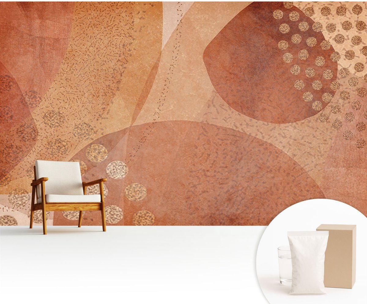 Wallfluent Fotobehang - Bruin Vliesbehang - 416x254 cm - Aardse Composities Fotobehang Vlies - Hal behang Abstractie - Muurschildering - Hal behang