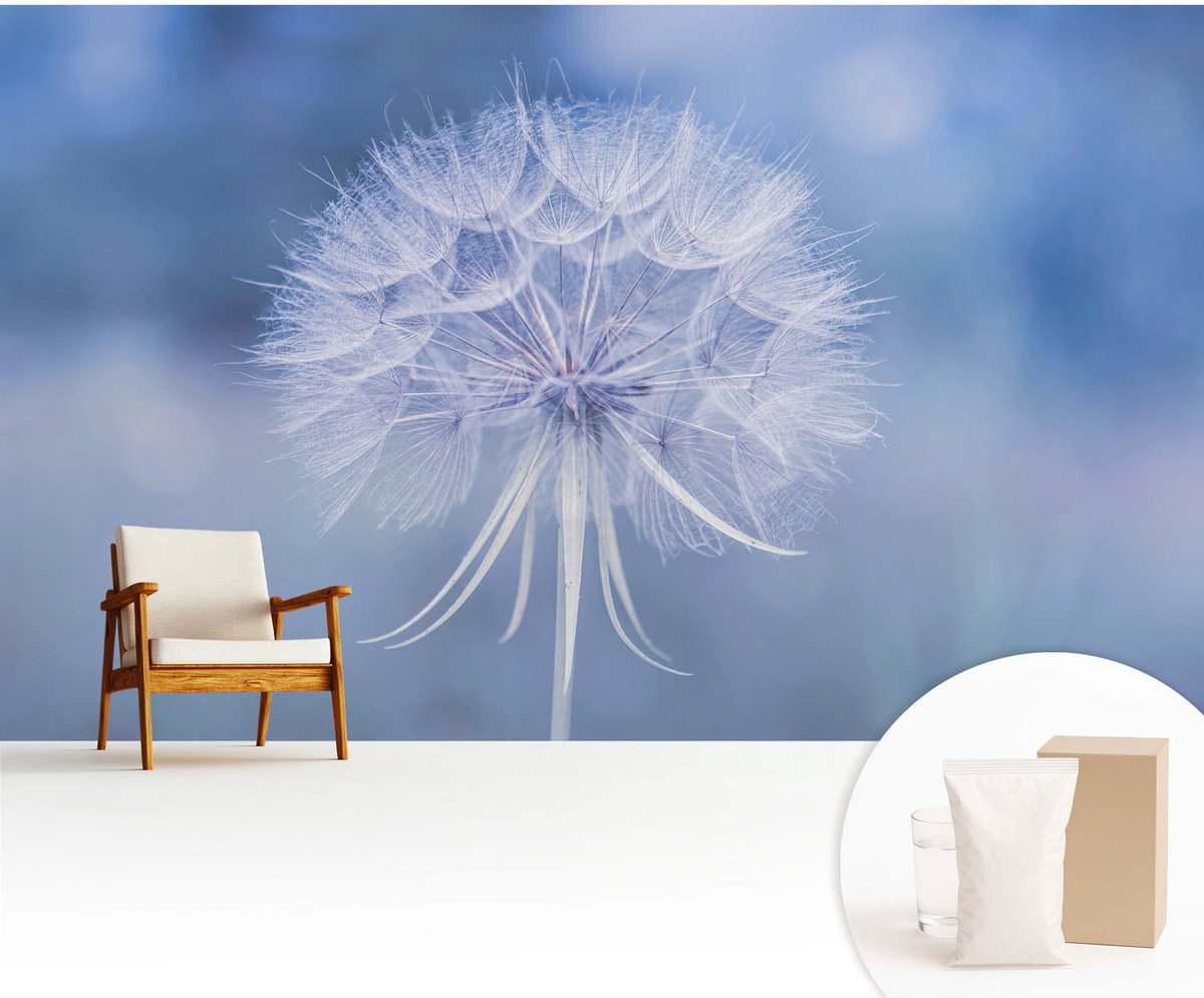 Wallfluent Fotobehang - Blauw Vliesbehang - 416x254 cm - Blauwe Delicatesse Muurschildering - Gang behang Bloemen En Planten - Fotobehang Vlies - Slaapkamer behang
