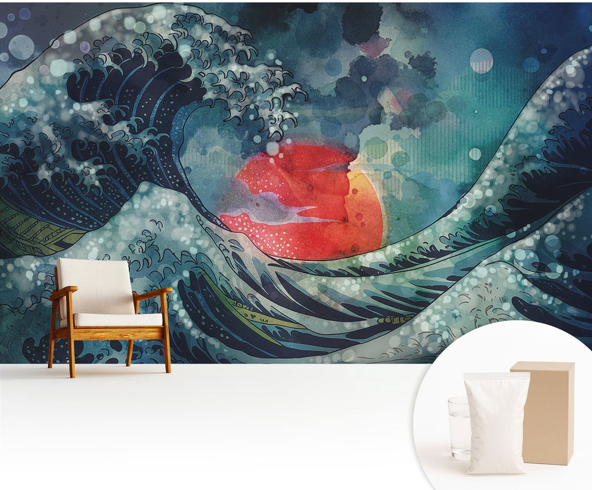 Wallfluent Fotobehang - Blauw Vliesbehang - 416x254 cm - Oceanisch Oosten Muurschildering - Slaapkamer behang Deel - Fotobehang Vlies - Slaapkamer behang