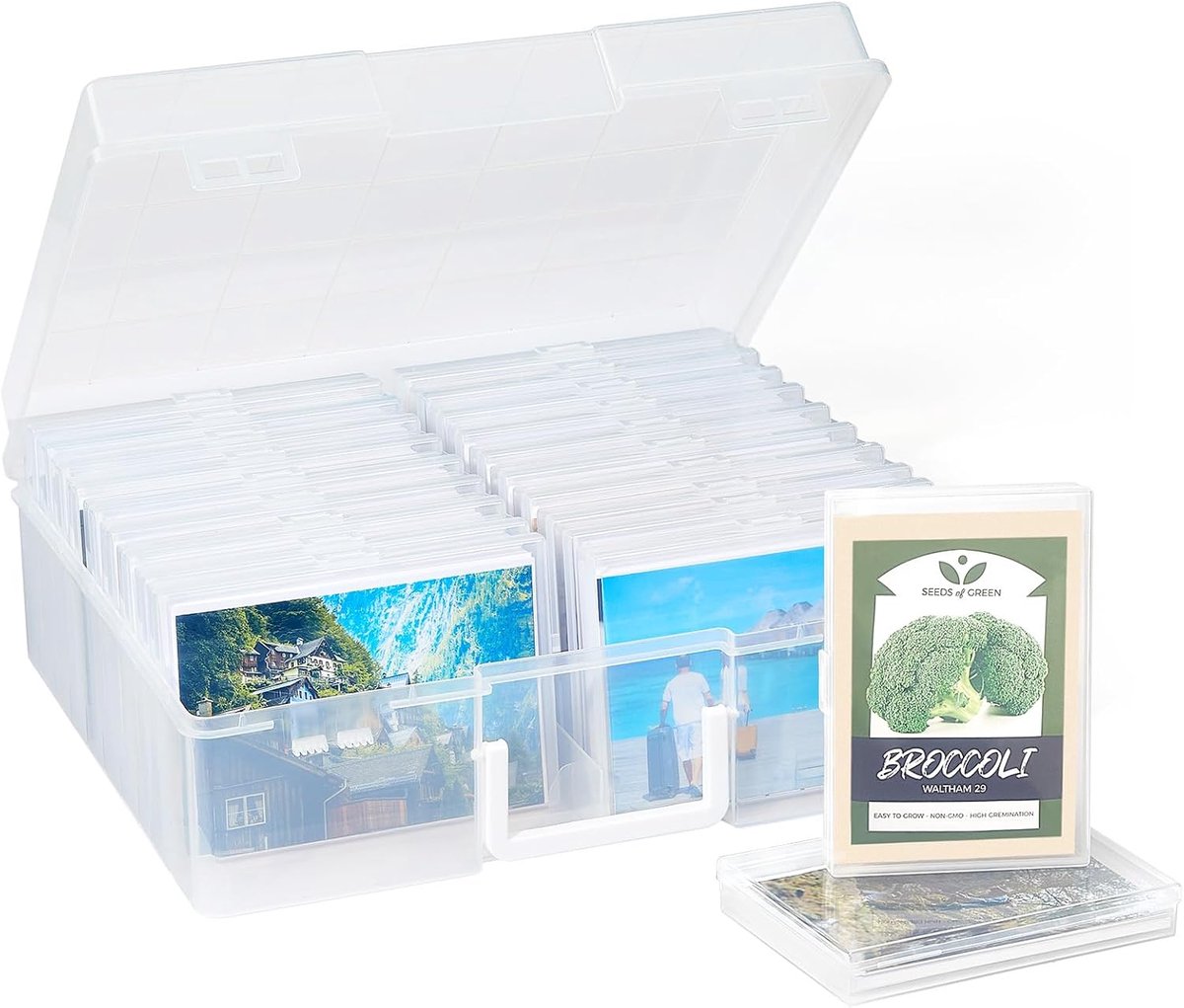 Foto Opbergdoos – Foto Organizer met 16 Binnenboxen – Doorzichtige Opbergdoos van PP – Fotodoos en Fotokoffer met Handvat – Plastic Foto Bewaardoos en Opbergdoos voor Foto's, Kaarten, Zaden en Hobby – Transparant