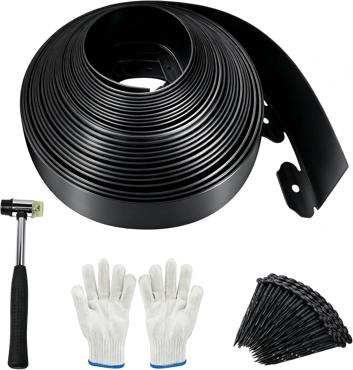Flexible Lawn Edging, Plastic, 10 m Long, 10 cm High, with 100 Ground Anchors, Plastic Garden Fence, Bed Edge, Lawn - ShopVlot