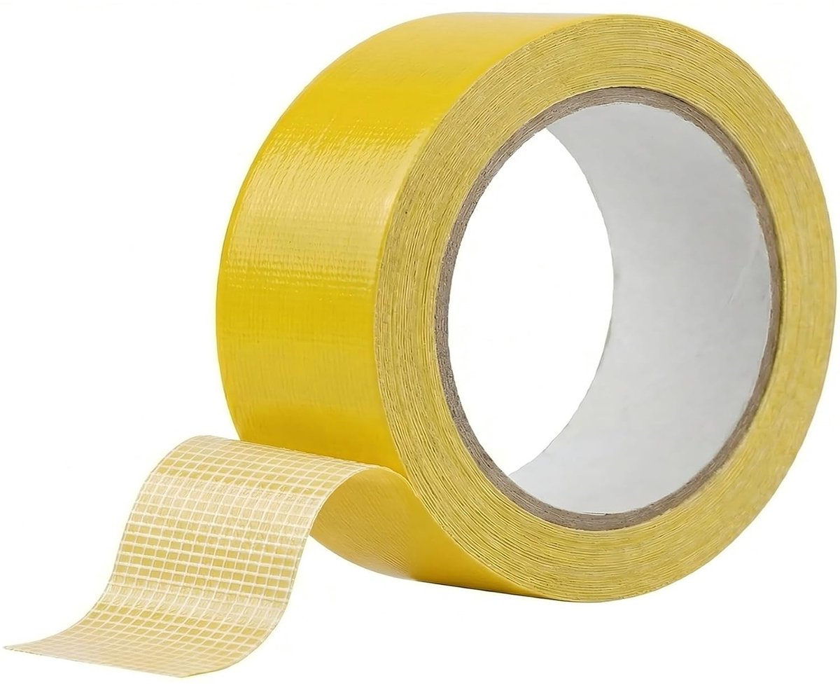 Dubbelzijdig plakband 10 m x 50 mm - geel - hecht en streeploos - ideaal voor tapijt en stoffen - ShopVlot