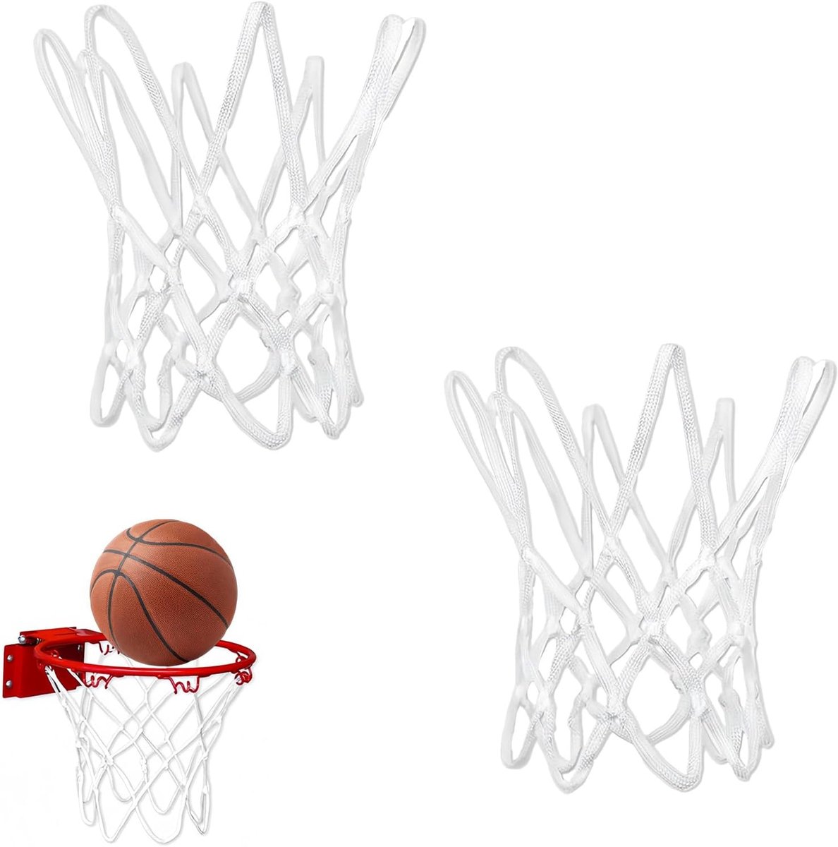 2 stuks mini basketbalnet vervanging, wit nylon basketbalnet met 8 lussen voor binnen en buiten, weerbestendig net - ShopVlot