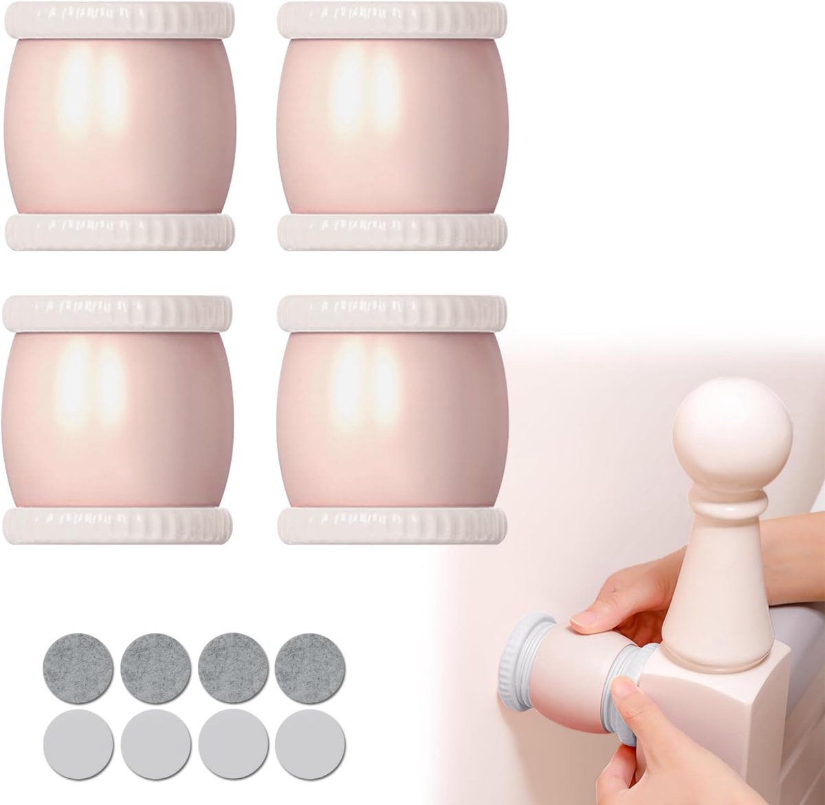 Bedwandbeschermer verstelbaar 50-90 mm - 4 stuks - deurstopper - vermindert geluid en trilling - ShopVlot
