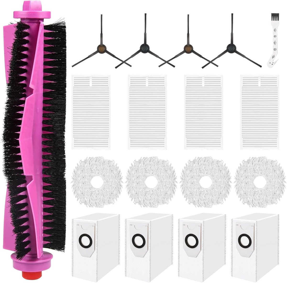 SnelShoppen - 18-Delige Accessoireset voor Robotstofzuiger - Hoofdborstel, Zijborstels, HEPA-filters, Dustbags, Schoonmaakborstel - Perfect voor Huisd