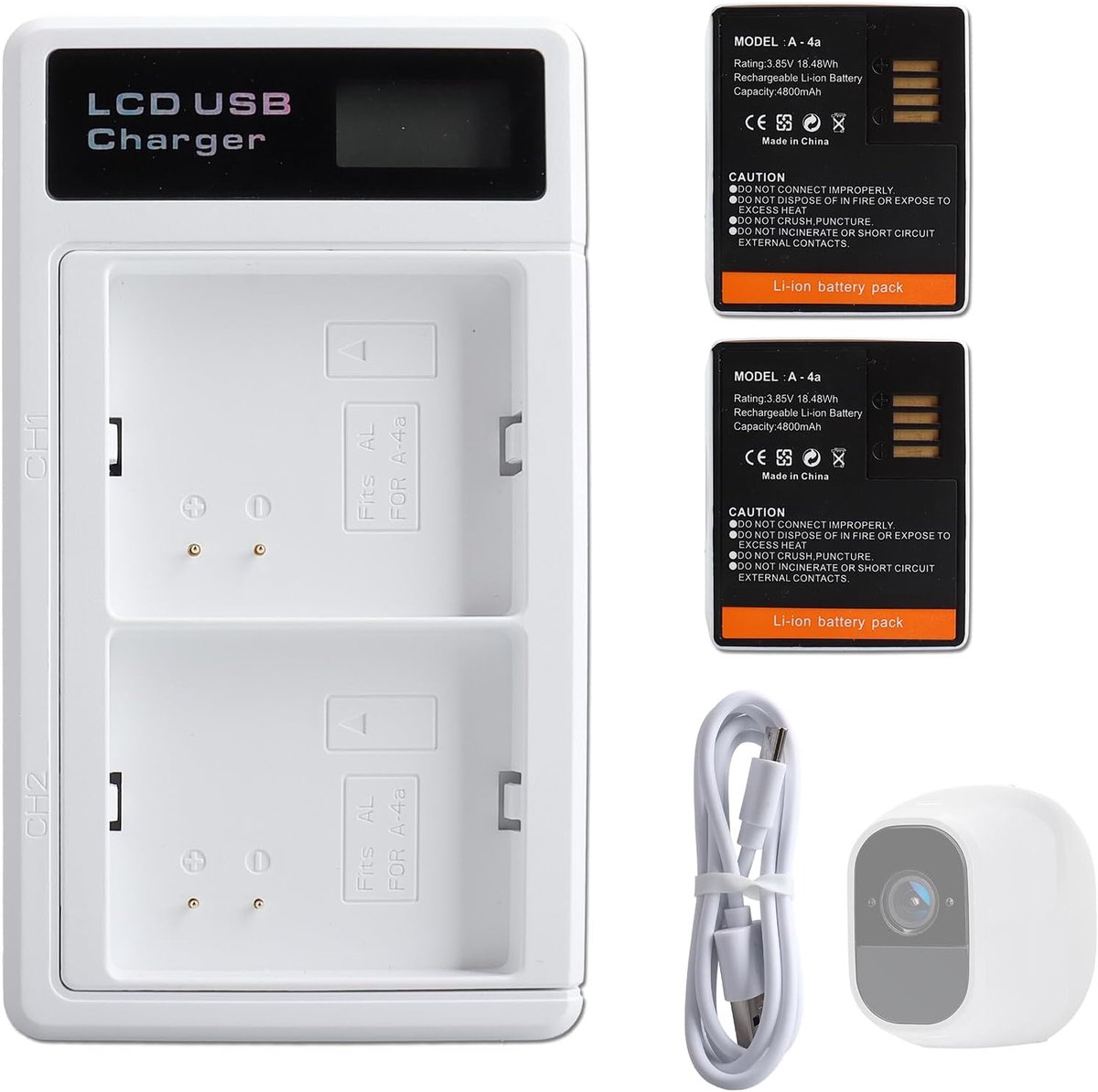 Pack of 2 Rechargeable Batteries with Charger, 4800 mAh, Compatible with Arlo Pro 3 and Arlo Pro 4 Ultra, Ultra 2 - ShopVlot