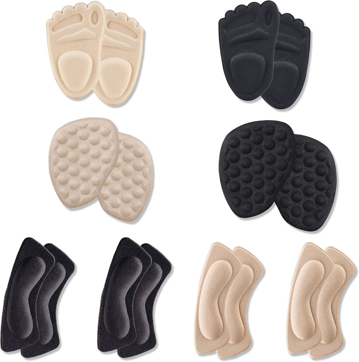 8 Pairs Forefoot Pads High Heel Pads in Black and Beige, Foam Forefoot Ball Pads for Men and Women, Pumps, Sneakers - ShopVlot