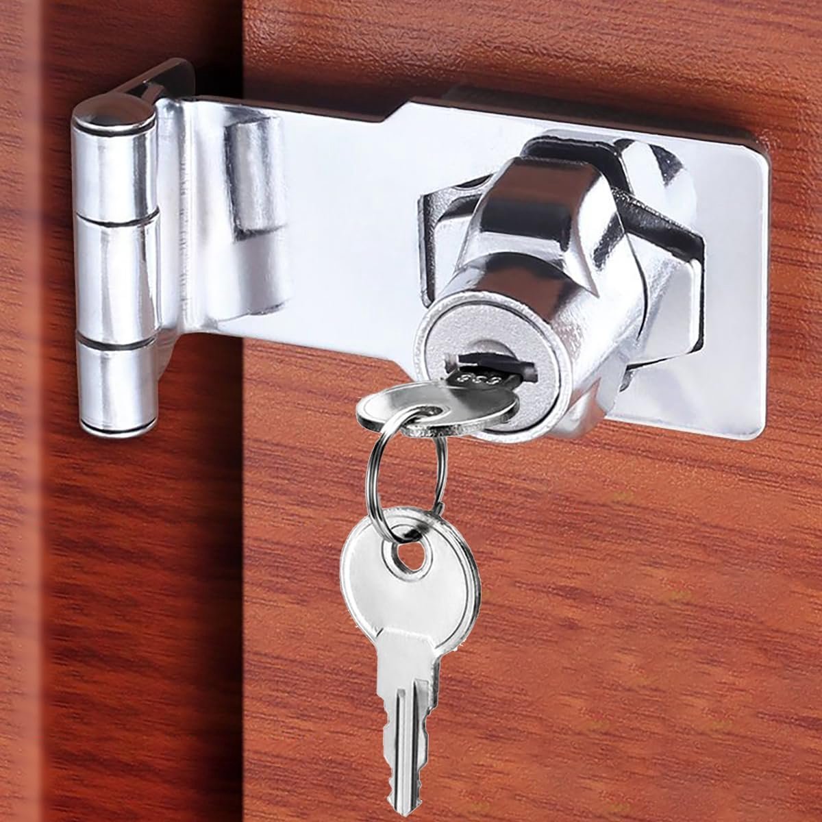 Hasp Lock 90° Right Angle Door Hinge Lock with Keys, Clasp, Hinges, Locks for Doors, Black Chest Locks, Lock for Push - ShopVlot