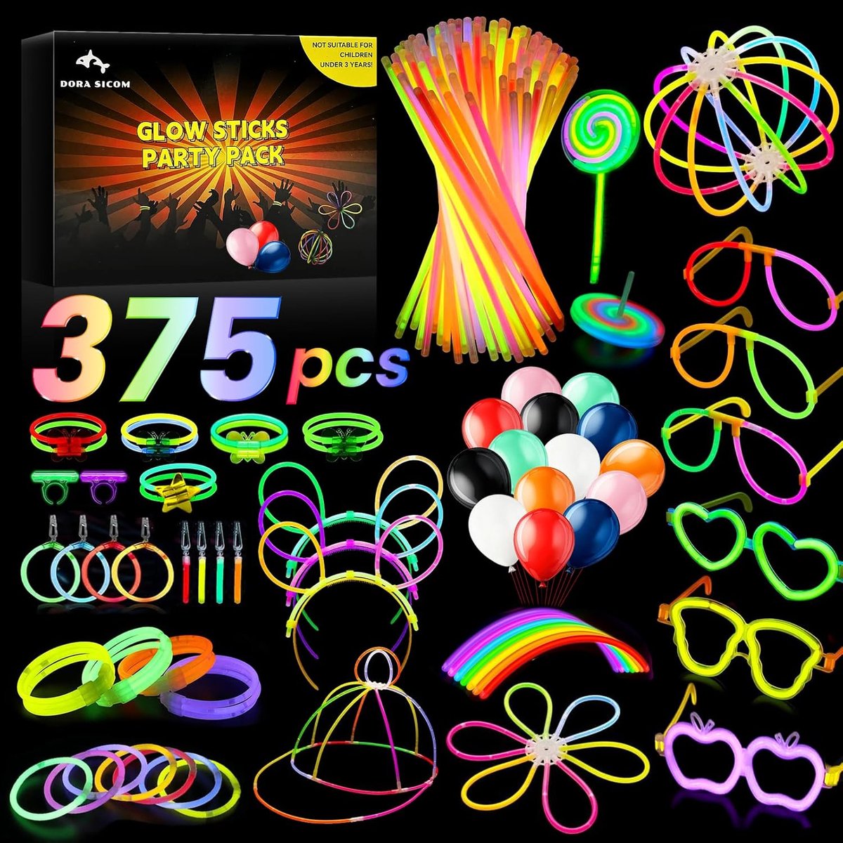 Dora Sicom 375 Pcs Glow Sticks Party Set Glow Sticks Kids Neon Luminous Bracelets Wedding Light Toys for Decoration - ShopVlot
