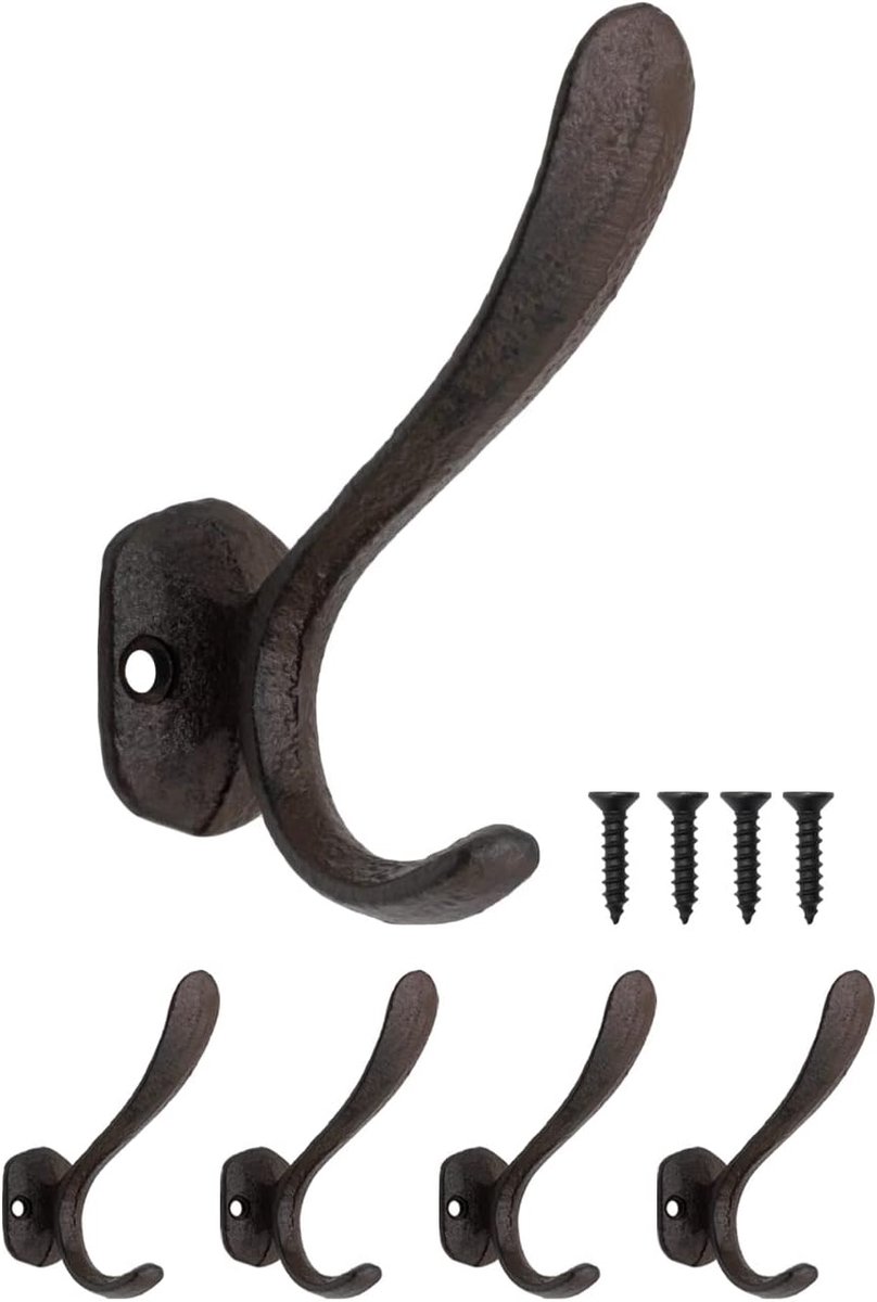 Wandhaken set van 4 - rustiek ijzer - antiek ontwerp - perfect voor kleding en handdoeken - ShopVlot