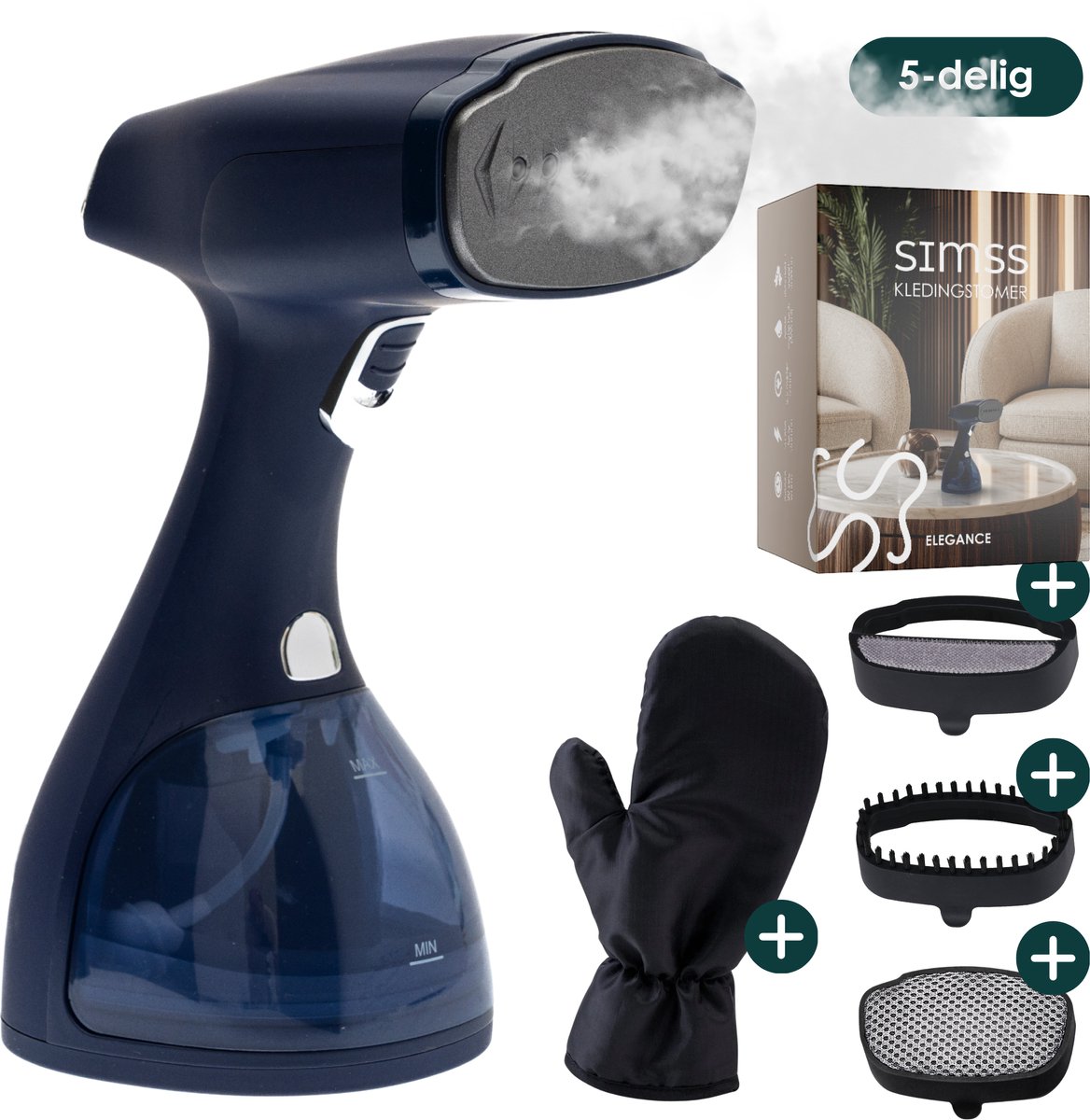 Bol.com Simss® - Kledingstomer - Krachtige Handstomer voor Kleding en Meubilair - Stoomapparaat met 3 Opzetborstels - Snelle opwarmtijd - Inclusief Warmtebestendige Handschoen - 1500W - 300ml - Steamer - Elegant design - Mat - Blauw aanbieding