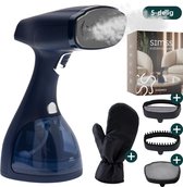Blauwe kledingstomer met stoom, inclusief 5-delige set met handschoen en opzetstukken.