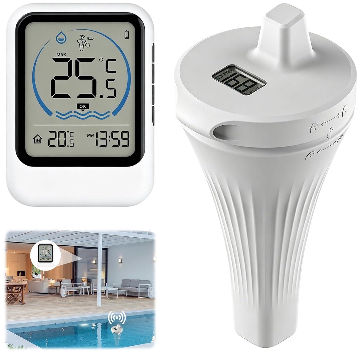 SnelShoppen - Draadloze Digitale Zwembadthermometer - IP68 Waterdichte Thermometer - Drijvend met LCD-Display - Voor Zwembad, Vijver, Whirlpool, Aquar