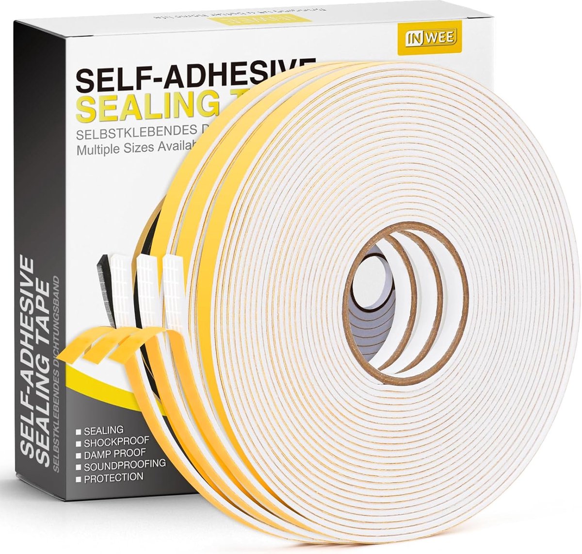 SnelShoppen - Afdichtingstape voor Deuren en Ramen, Zelfklevende Rubber Schuimafdichtstrips, Tochtstopper, Weerstrip, Afdichtingstape 20m (6mm x 1.5mm