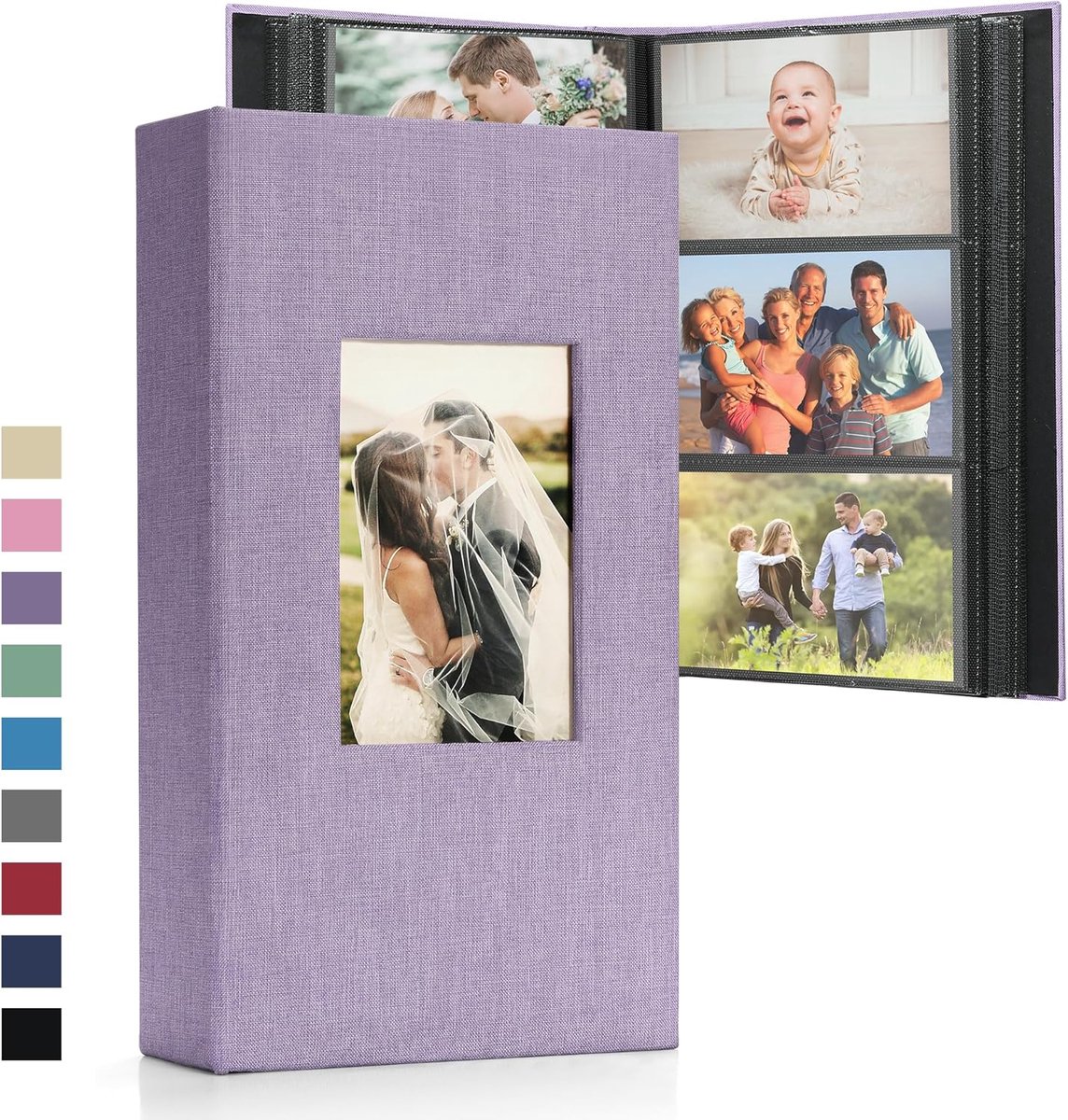SnelShoppen - Fotoalbum 6x4 Inch met 408 Pockets - Verstelbare Linnen Cover - Ideaal voor Huwelijks- en Familieherinneringen - Grote Capaciteit - 10x1